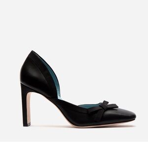 Frances Valentine Sinclair Pump Black Soft Calf Leather Bow Trim SZ 9